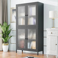Vitrine de rangement classique en métal avec 4 portes vitrées, 4 étagères, bibliothèque, armoire d'appoint
