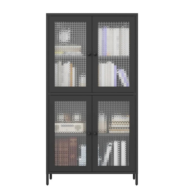 Vitrine de rangement classique en métal avec 4 portes vitrées, 4 étagères, bibliothèque, armoire d'appoint