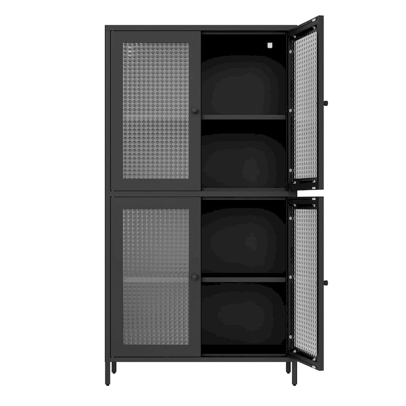 Vitrine de rangement classique en métal avec 4 portes vitrées, 4 étagères, bibliothèque, armoire d'appoint