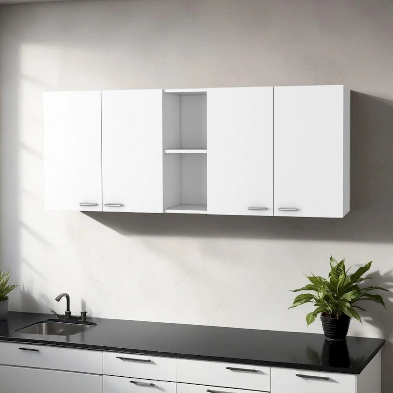 Meuble d'appoint mural 59 en bois blanc avec quatre portes