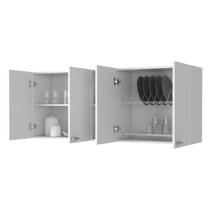 Meuble d'appoint mural 59 en bois blanc avec quatre portes