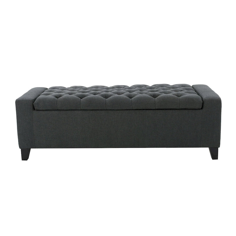 Banc de rangement ottoman, tissu gris foncé, dessus capitonné, 130 cm