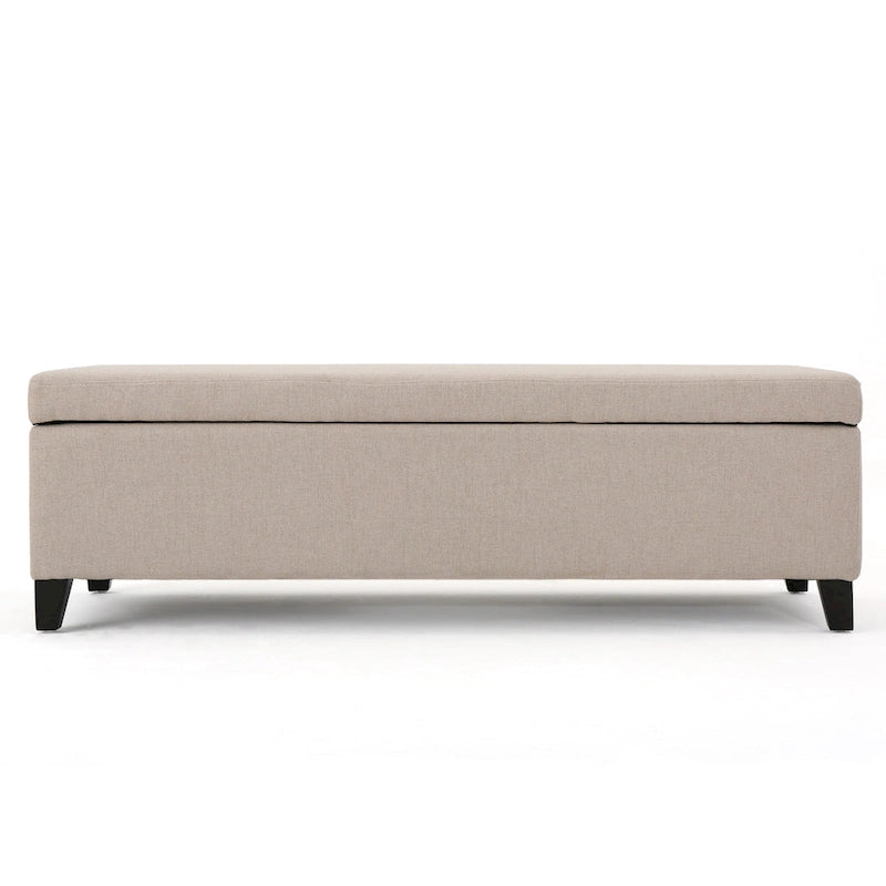 Banc de rangement ottoman, Ivoire, siège capitonné de 130 cm, pieds en bois de bouleau