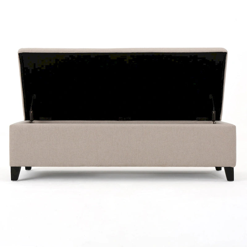 Banc de rangement ottoman, Ivoire, siège capitonné de 130 cm, pieds en bois de bouleau