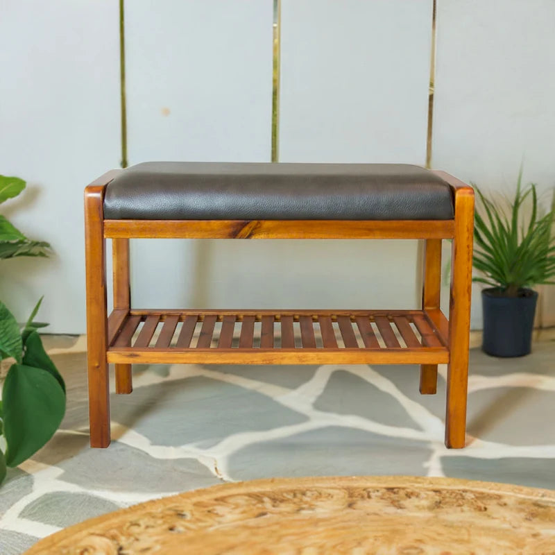 Banc rembourré en bois d'acacia massif