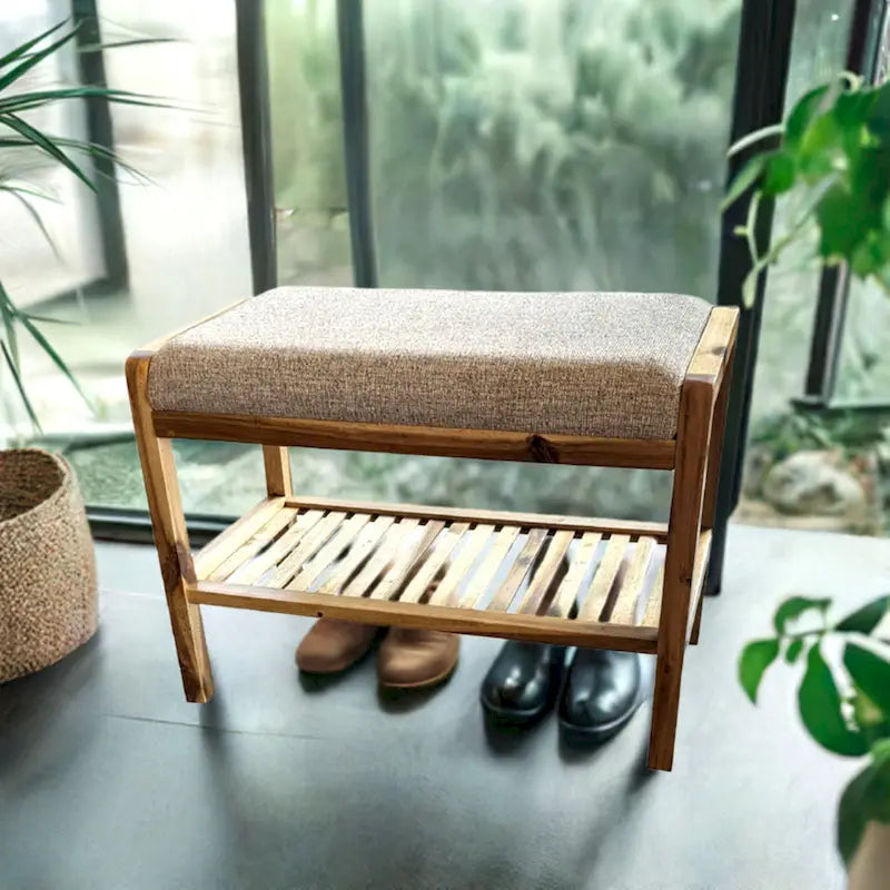 Banc rembourré en bois d'acacia massif