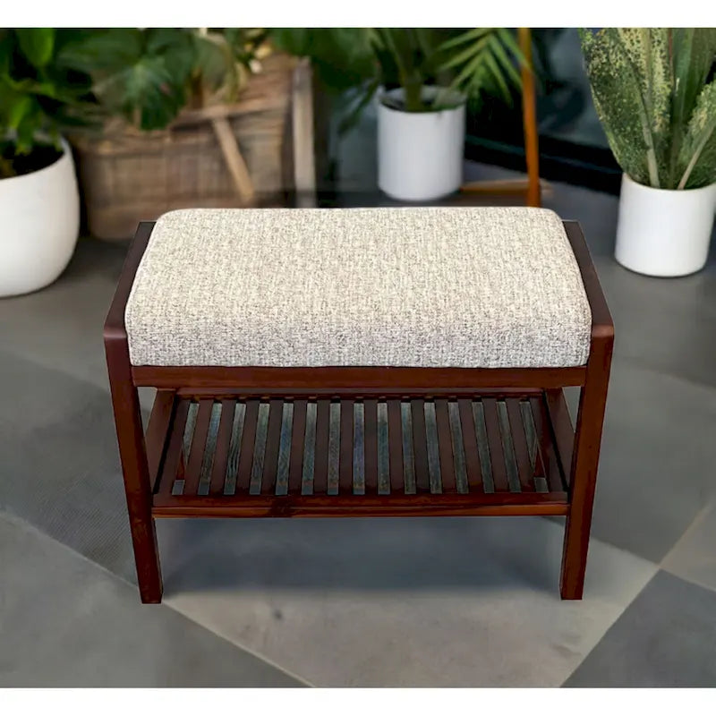 Banc rembourré en bois d'acacia massif