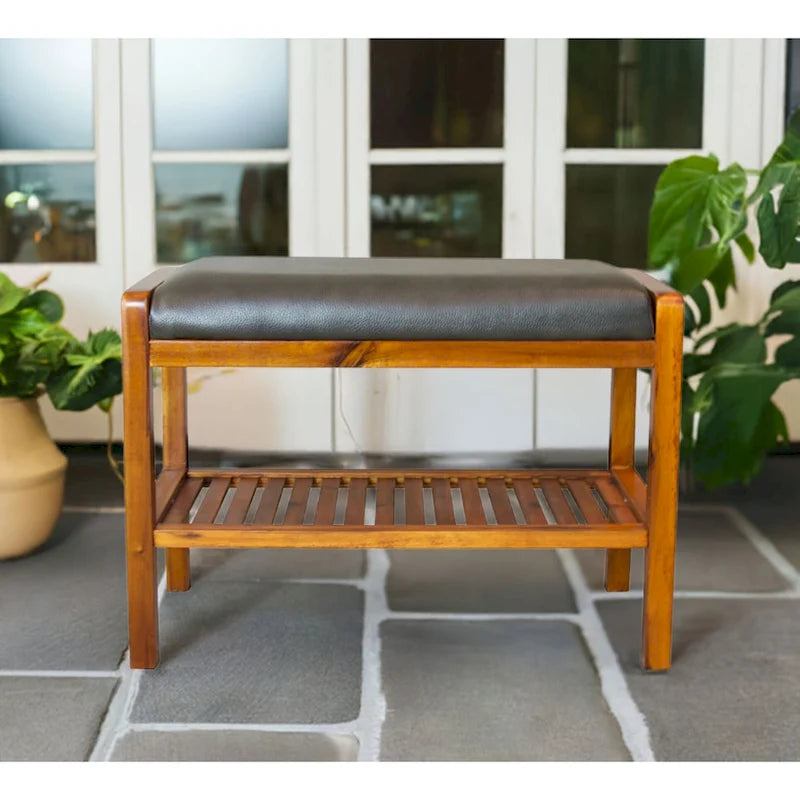 Banc rembourré en bois d'acacia massif