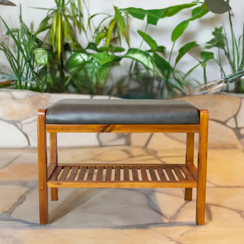 Banc rembourré en bois d'acacia massif