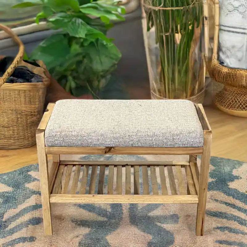 Banc rembourré en bois d'acacia massif