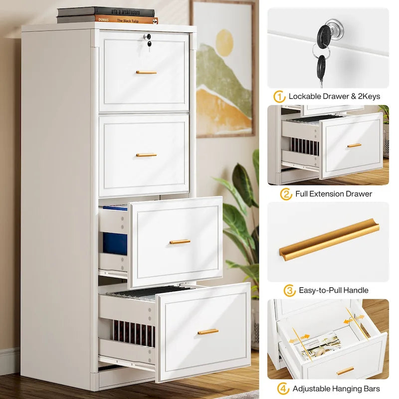 Meuble de classement vertical à 4 tiroirs avec serrure et clé pour bureau à domicile