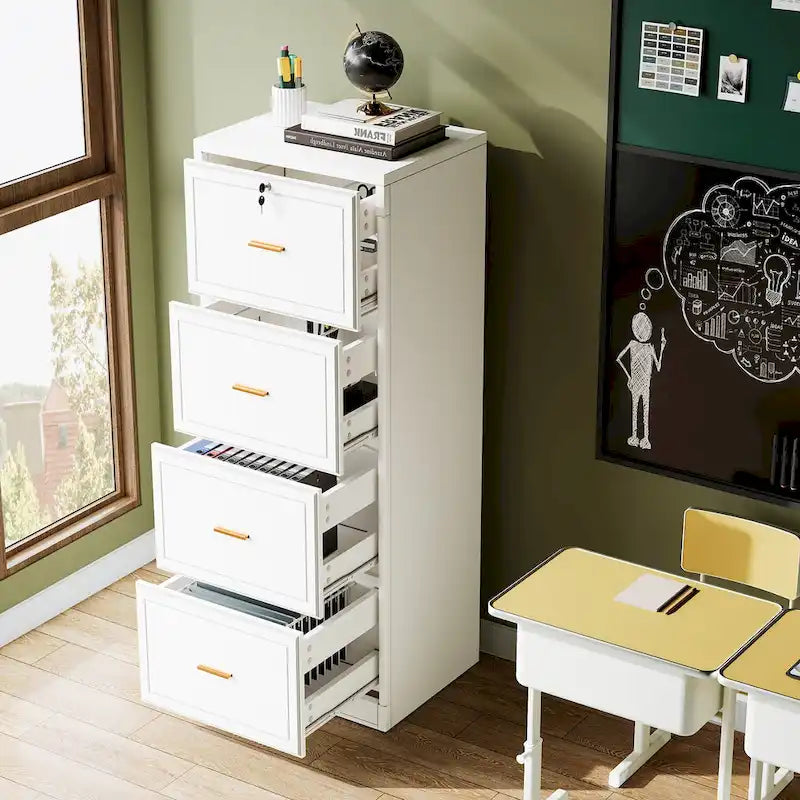 Meuble de classement vertical à 4 tiroirs avec serrure et clé pour bureau à domicile