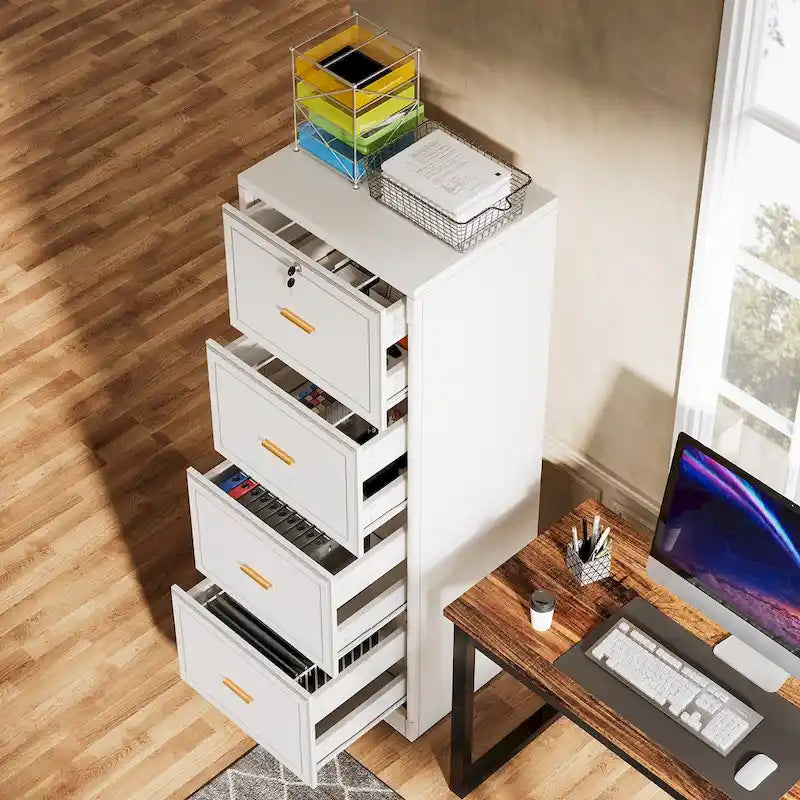 Meuble de classement vertical à 4 tiroirs avec serrure et clé pour bureau à domicile