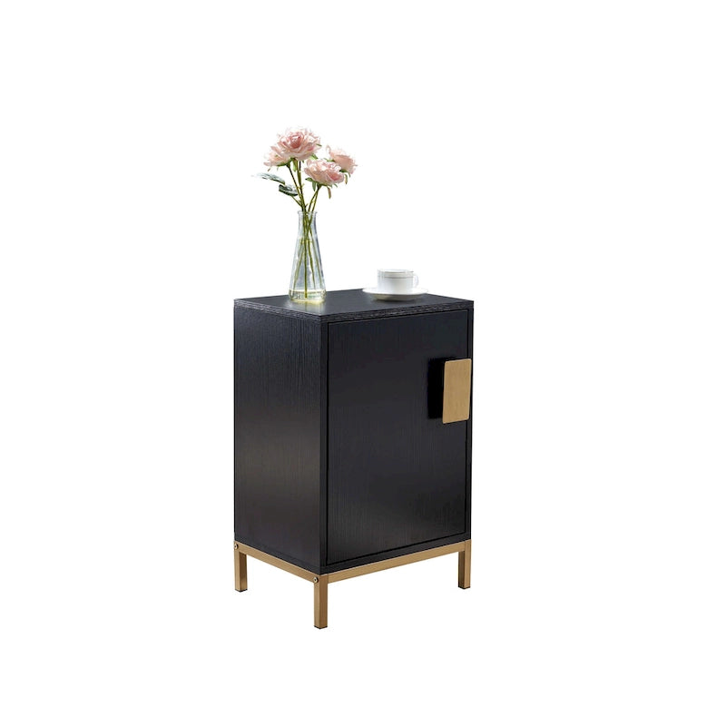 Meuble d'appoint élégant avec finition chêne noir et pieds en métal doré