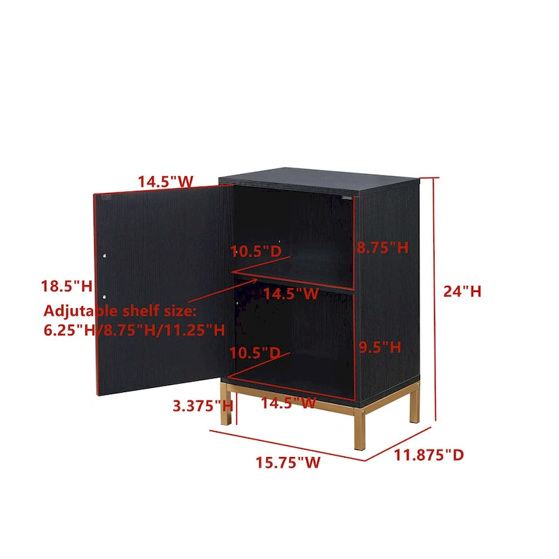 Meuble d'appoint élégant avec finition chêne noir et pieds en métal doré