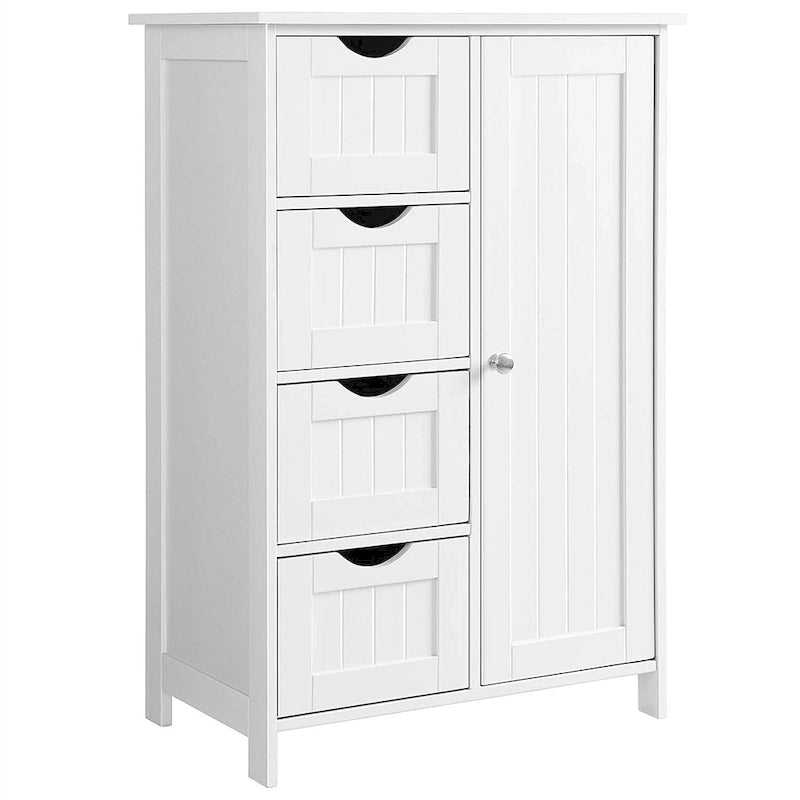 Meuble de rangement de salle de bain blanc avec étagère réglable et tiroirs