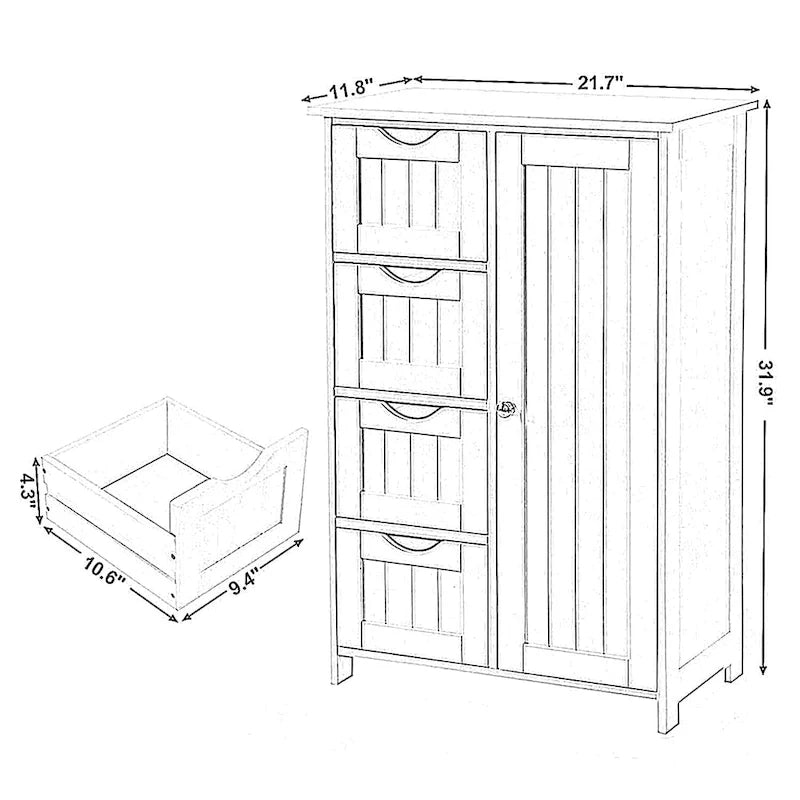 Meuble de rangement de salle de bain blanc avec étagère réglable et tiroirs
