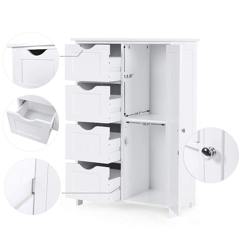 Meuble de rangement de salle de bain blanc avec étagère réglable et tiroirs