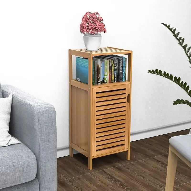 Meuble de rangement de salle de bain en bambou - 13,1P x 14,3L x 34H