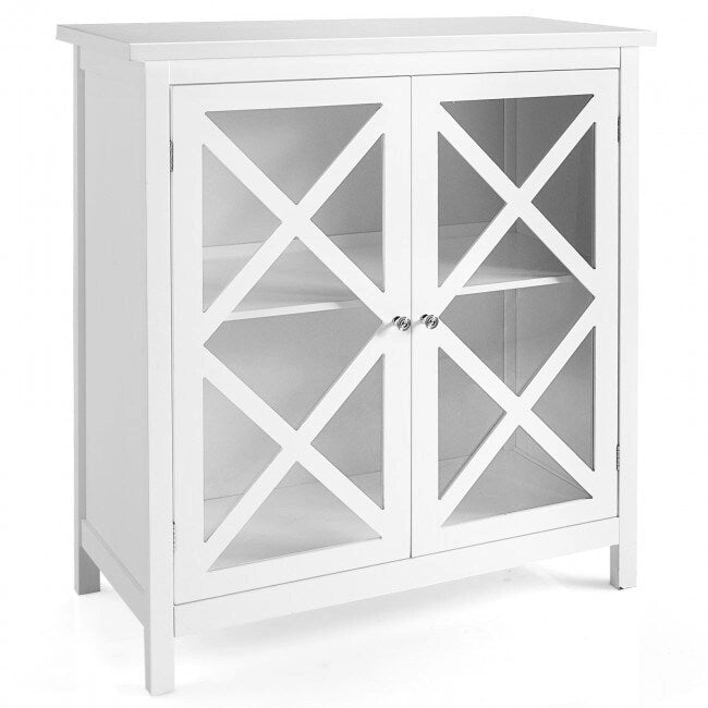Meuble Buffet avec Portes en Verre Trempé et Étagères Réglables pour Cuisine - 35,5 x 15,5 x 38 (L x l x H)