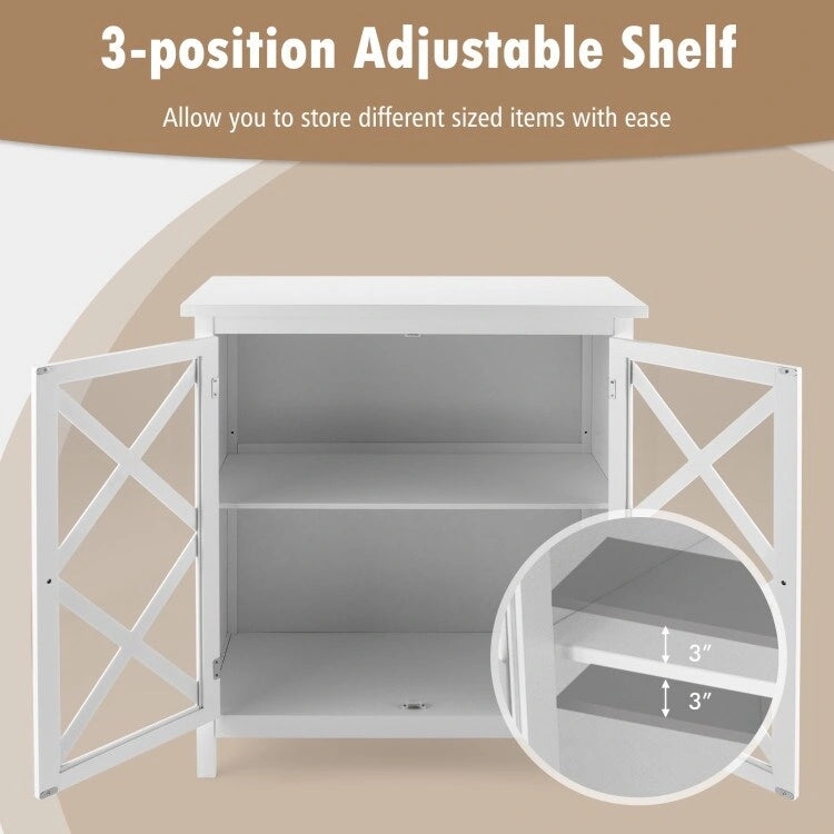 Meuble Buffet avec Portes en Verre Trempé et Étagères Réglables pour Cuisine - 35,5 x 15,5 x 38 (L x l x H)