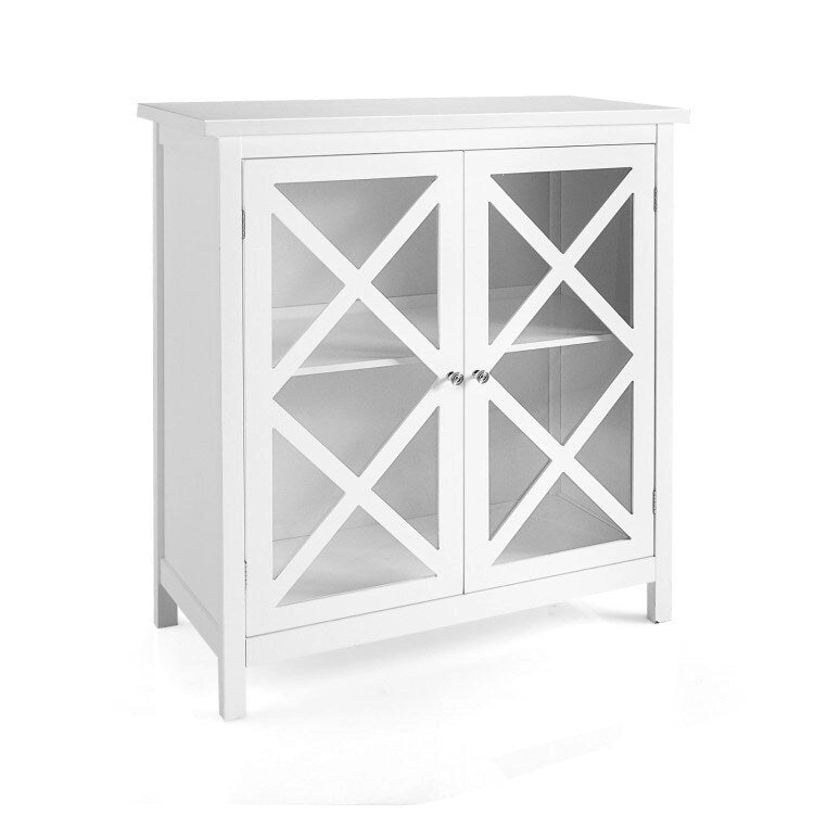 Meuble Buffet avec Portes en Verre Trempé et Étagères Réglables pour Cuisine - 35,5 x 15,5 x 38 (L x l x H)
