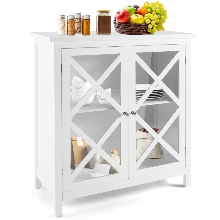 Meuble Buffet avec Portes en Verre Trempé et Étagères Réglables pour Cuisine - 35,5 x 15,5 x 38 (L x l x H)