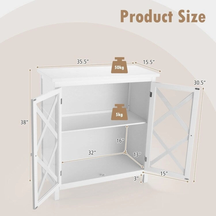 Meuble Buffet avec Portes en Verre Trempé et Étagères Réglables pour Cuisine - 35,5 x 15,5 x 38 (L x l x H)