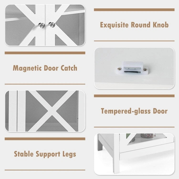 Meuble Buffet avec Portes en Verre Trempé et Étagères Réglables pour Cuisine - 35,5 x 15,5 x 38 (L x l x H)