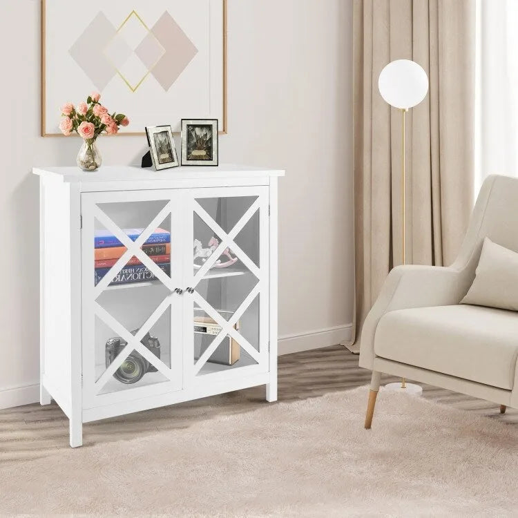 Meuble Buffet avec Portes en Verre Trempé et Étagères Réglables pour Cuisine - 35,5 x 15,5 x 38 (L x l x H)