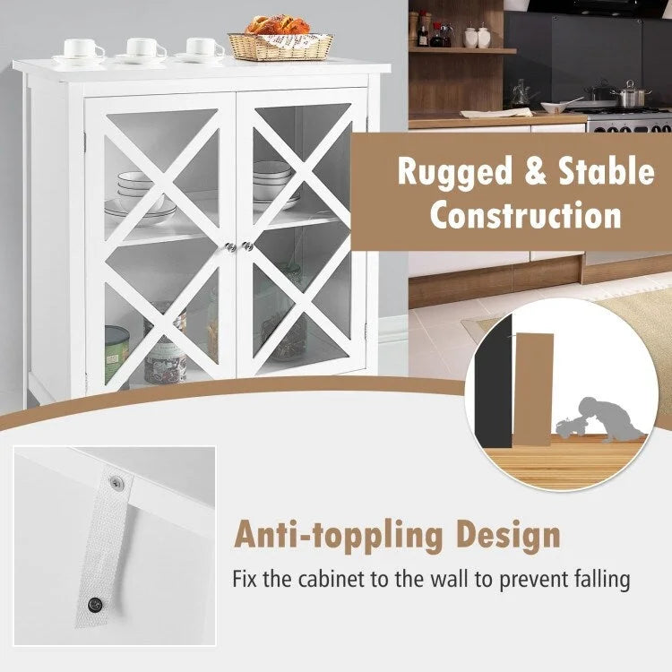 Meuble Buffet avec Portes en Verre Trempé et Étagères Réglables pour Cuisine - 35,5 x 15,5 x 38 (L x l x H)