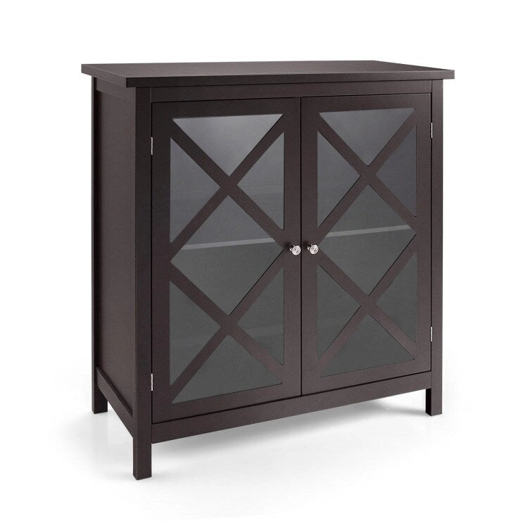 Meuble Buffet avec Portes en Verre Trempé et Étagères Réglables pour Cuisine - 35,5 x 15,5 x 38 (L x l x H)