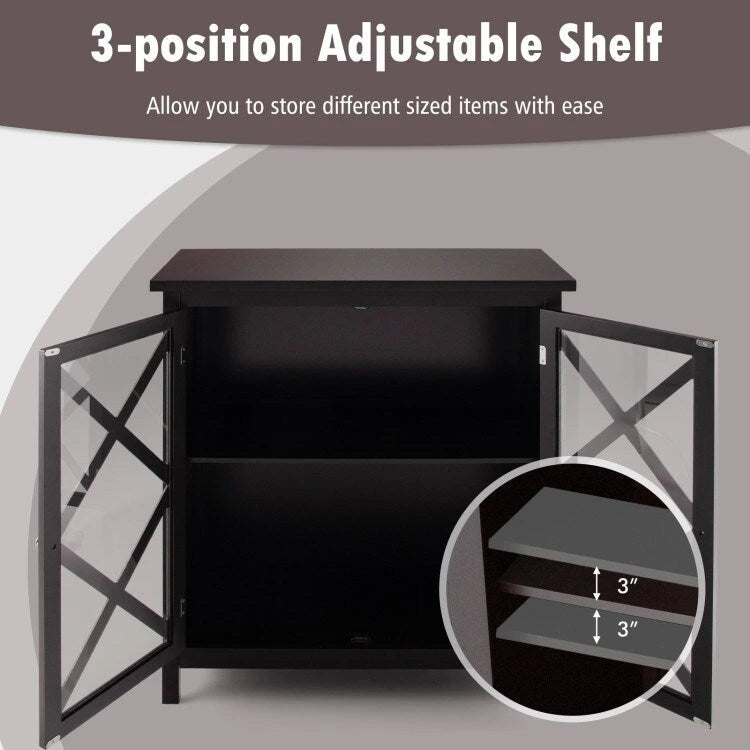 Meuble Buffet avec Portes en Verre Trempé et Étagères Réglables pour Cuisine - 35,5 x 15,5 x 38 (L x l x H)
