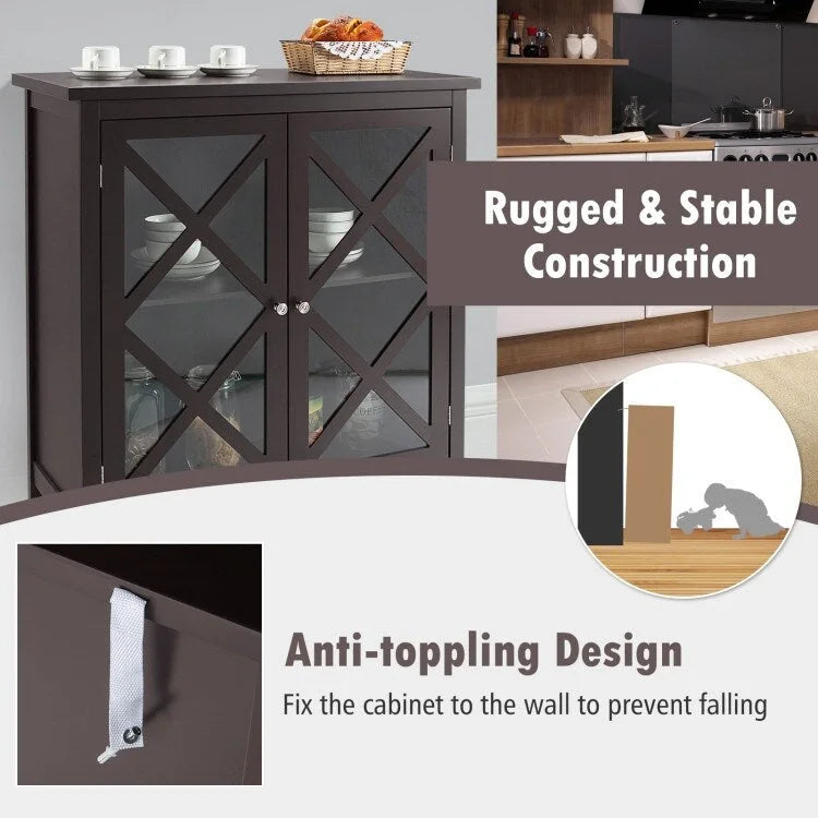 Meuble Buffet avec Portes en Verre Trempé et Étagères Réglables pour Cuisine - 35,5 x 15,5 x 38 (L x l x H)