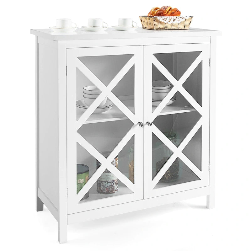 Buffet de cuisine bahut de rangement avec portes vitrées et – Voir les détails