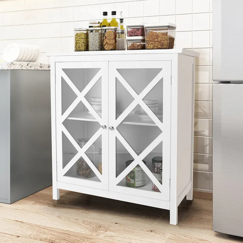Buffet de cuisine bahut de rangement avec portes vitrées et – Voir les détails