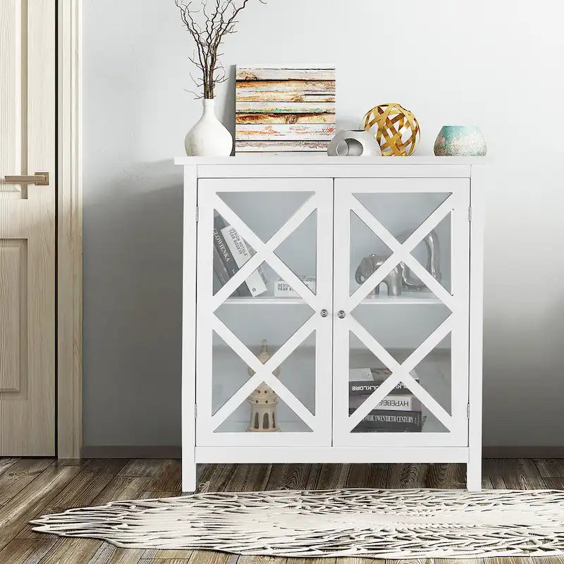 Buffet de cuisine bahut de rangement avec portes vitrées et – Voir les détails