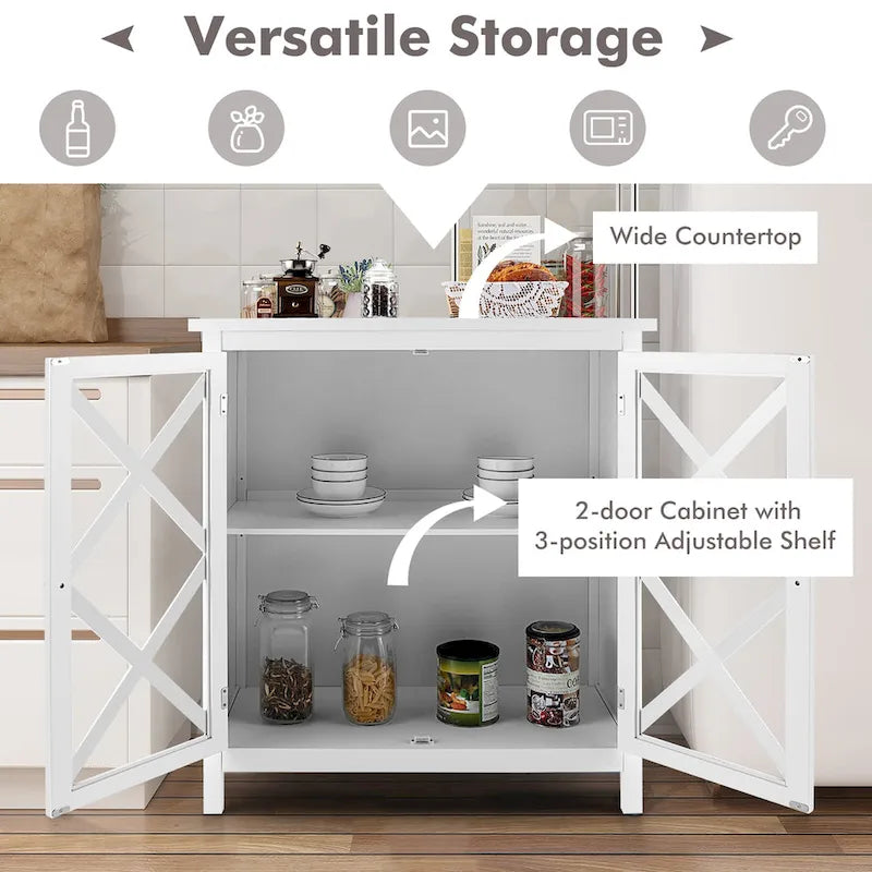 Buffet de cuisine bahut de rangement avec portes vitrées et – Voir les détails