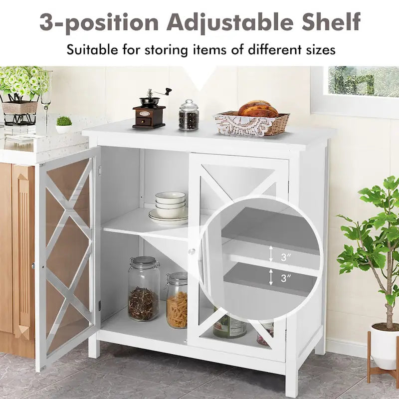Buffet de cuisine bahut de rangement avec portes vitrées et – Voir les détails