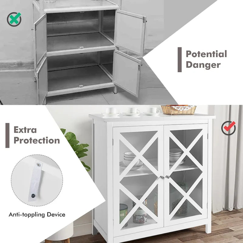 Buffet de cuisine bahut de rangement avec portes vitrées et – Voir les détails