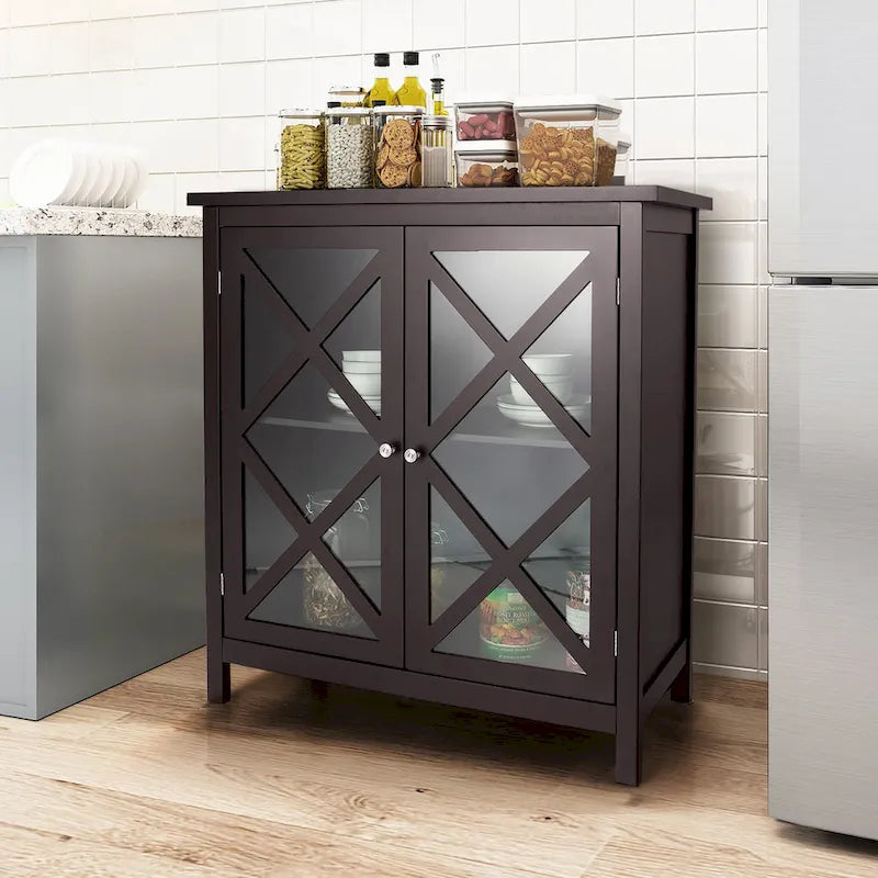 Buffet de cuisine bahut de rangement avec portes vitrées et – Voir les détails