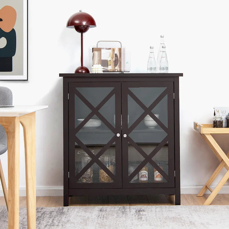 Buffet de cuisine bahut de rangement avec portes vitrées et – Voir les détails