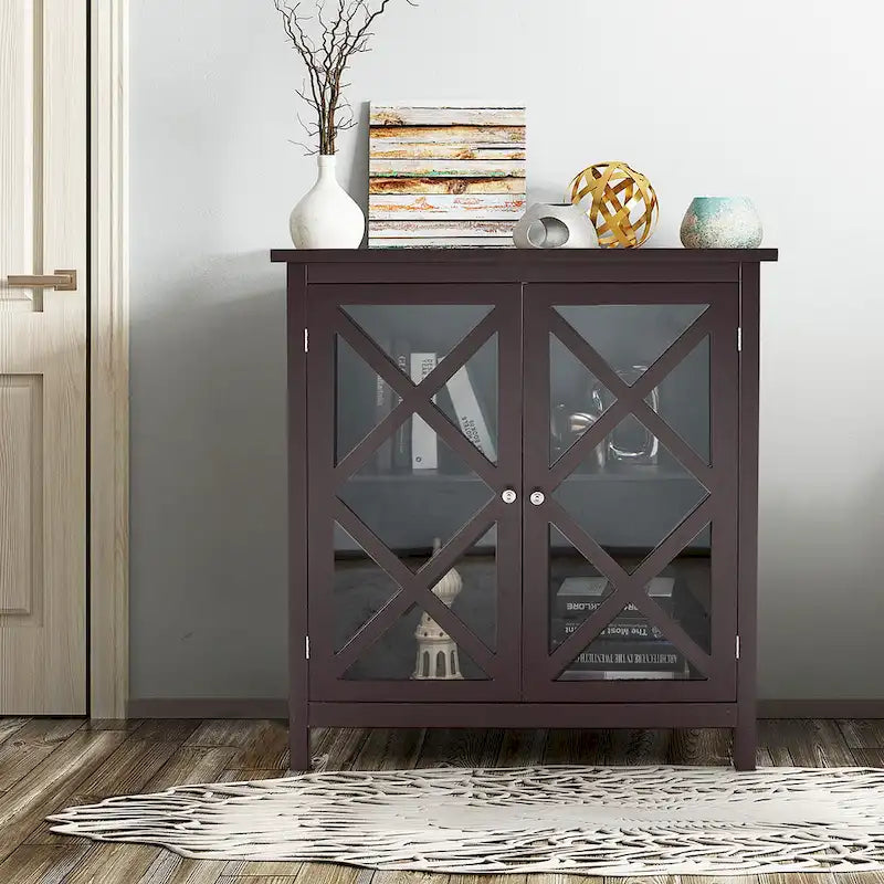Buffet de cuisine bahut de rangement avec portes vitrées et – Voir les détails
