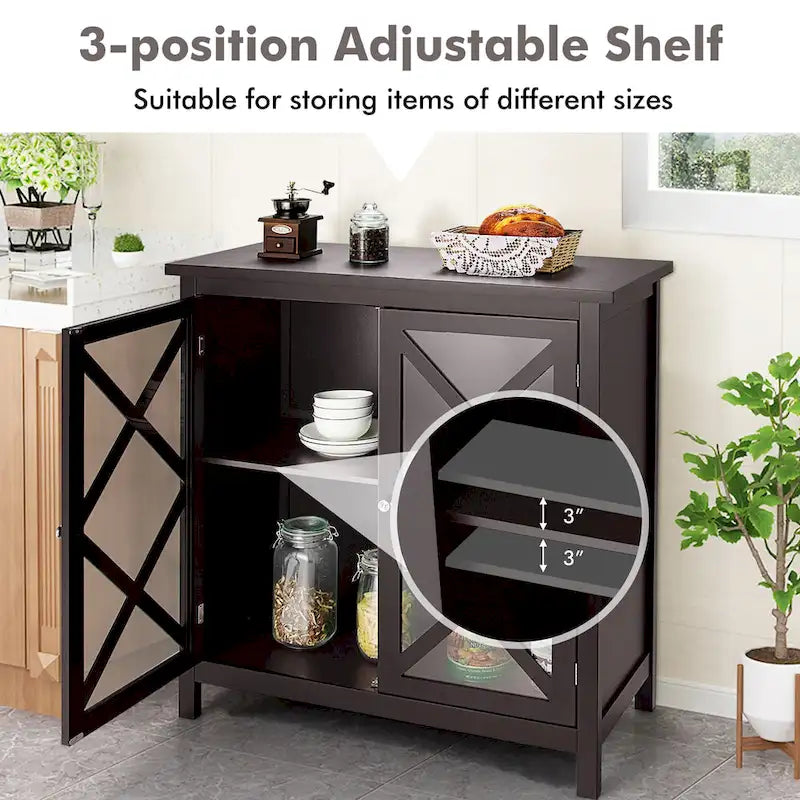 Buffet de cuisine bahut de rangement avec portes vitrées et – Voir les détails