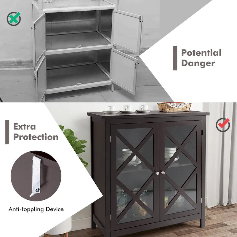 Buffet de cuisine bahut de rangement avec portes vitrées et – Voir les détails