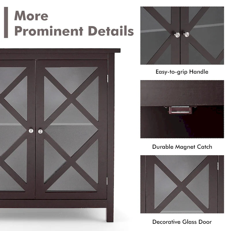 Buffet de cuisine bahut de rangement avec portes vitrées et – Voir les détails