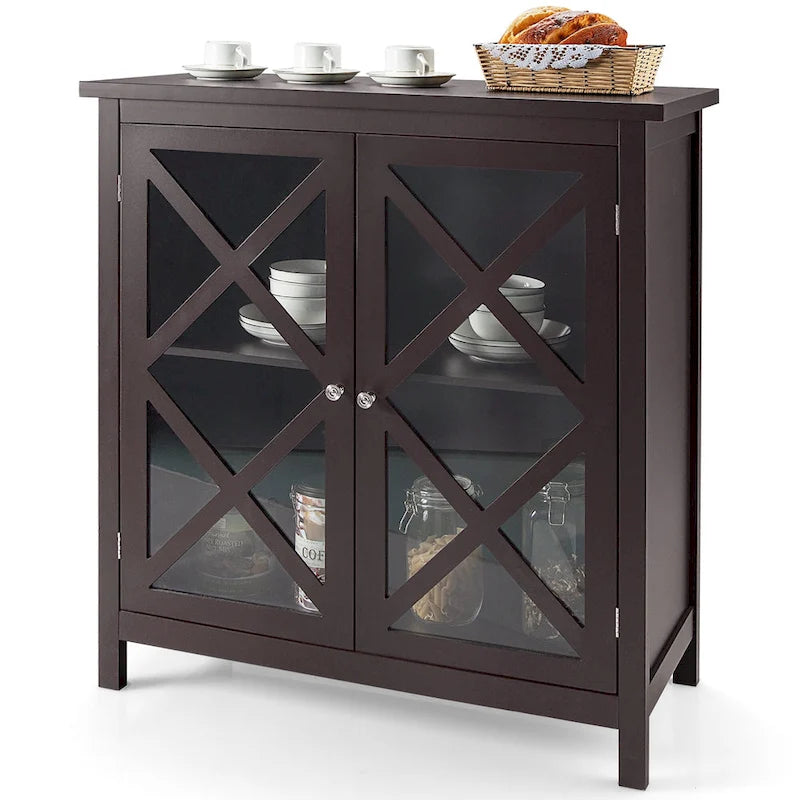 Buffet de cuisine bahut de rangement avec portes vitrées et – Voir les détails