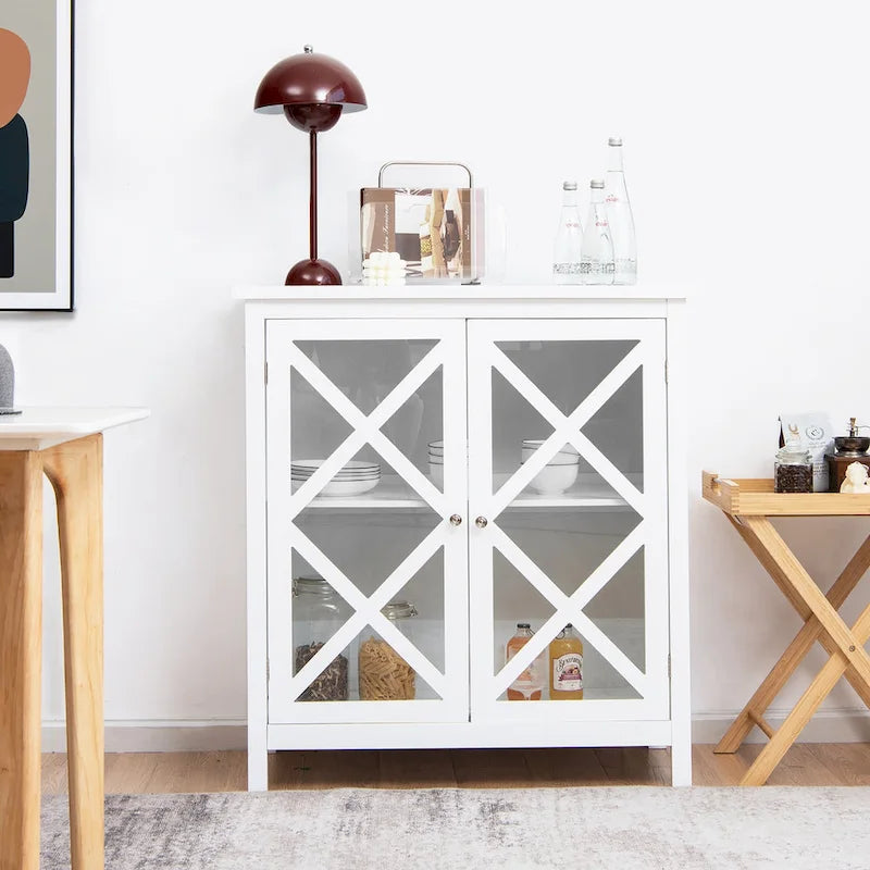 Buffet de cuisine bahut de rangement avec portes vitrées et – Voir les détails