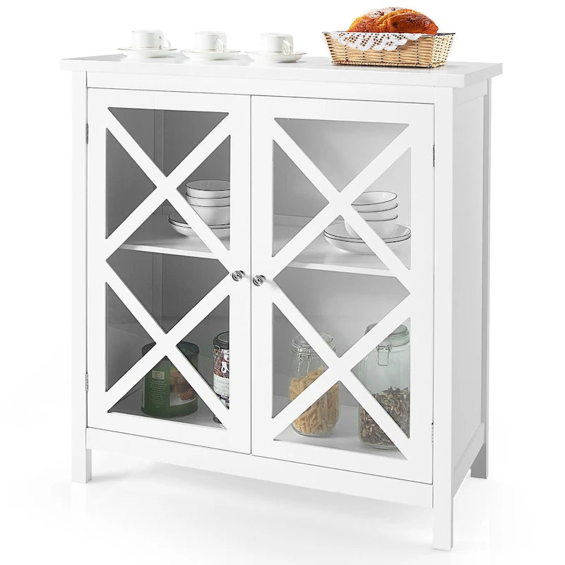 Buffet de cuisine bahut de rangement avec portes vitrées et – Voir les détails