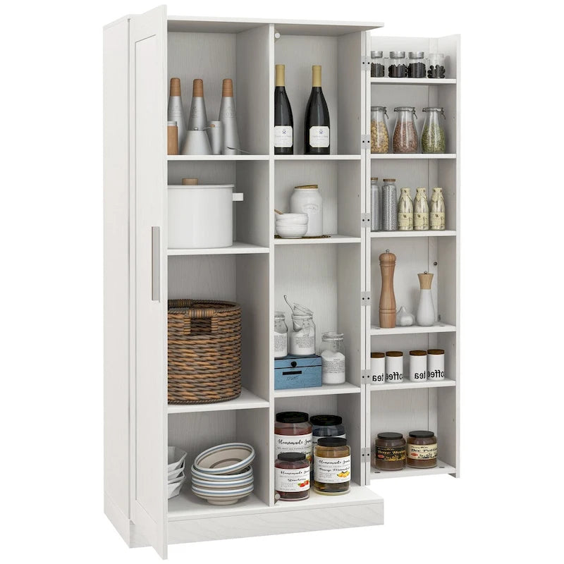 Meuble de Rangement de Cuisine, Armoire de Cuisine Autoportante à 14 Niveaux avec 2 Portes, Étagères Réglables pour Salon